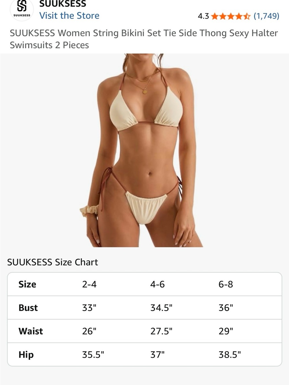 SUUKSESS Cream Tie-Side Triangle Bikini Set-
LARGE
